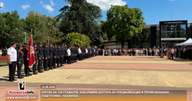 128 стажанти на МВР положиха клетва на тържествена церемония в Казанлък 128 стажанти на МВР положиха клетва на тържествена церемония в Казанлък